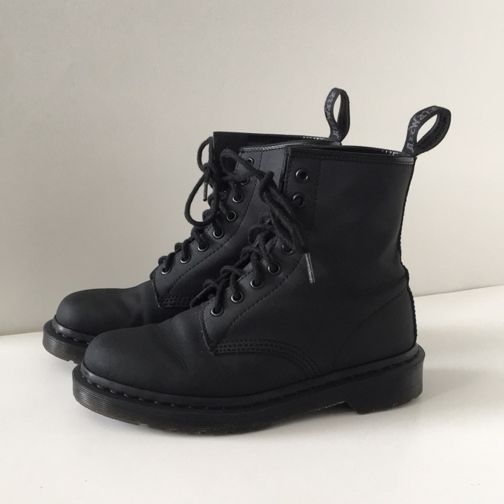 Dr Martens 1460 Matte All Black boots Ajax Black Broken In Leather boots